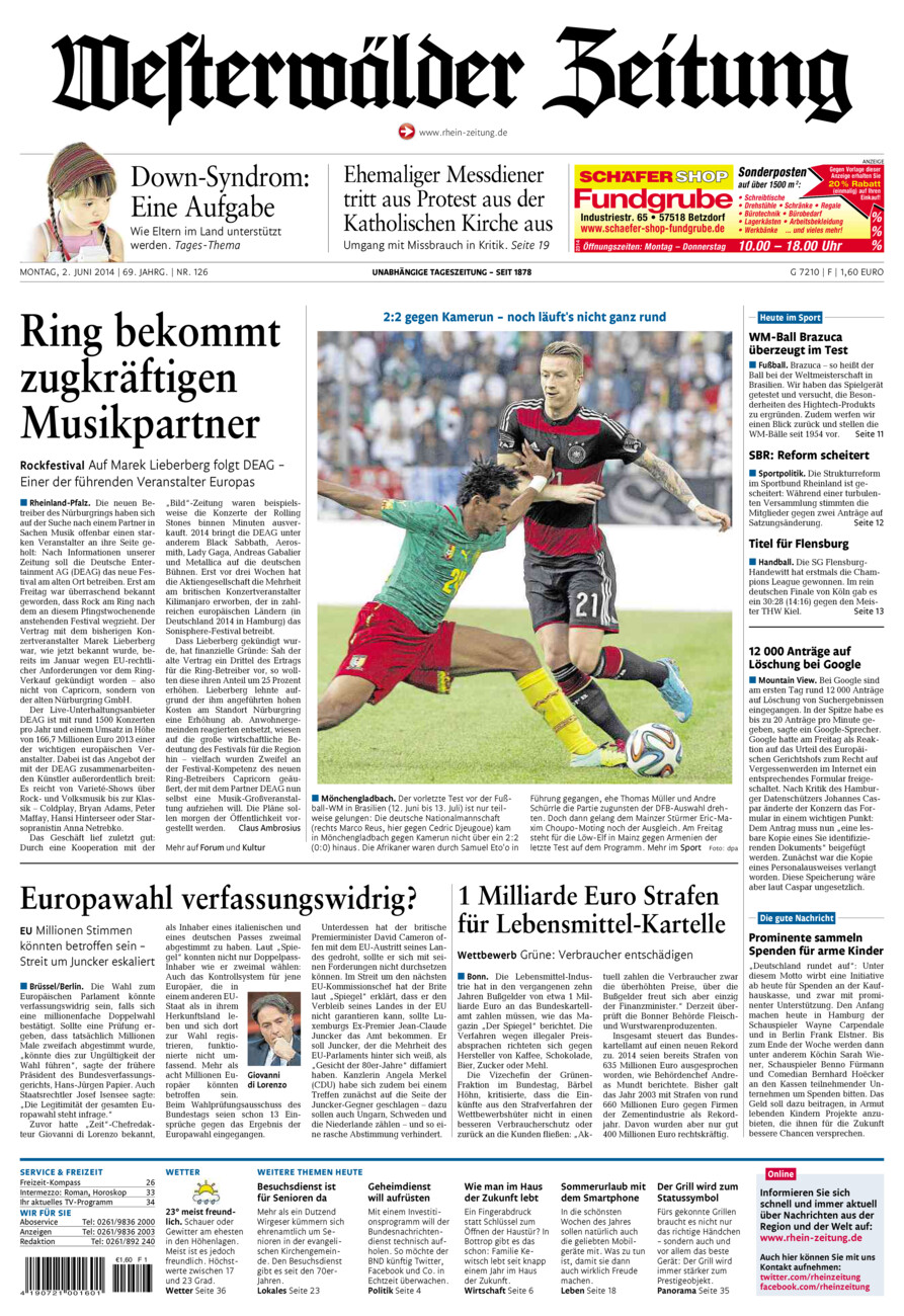 Westerwälder Zeitung vom Montag, 02.06.2014