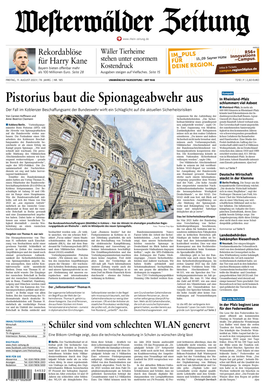 Westerwälder Zeitung vom Freitag, 11.08.2023