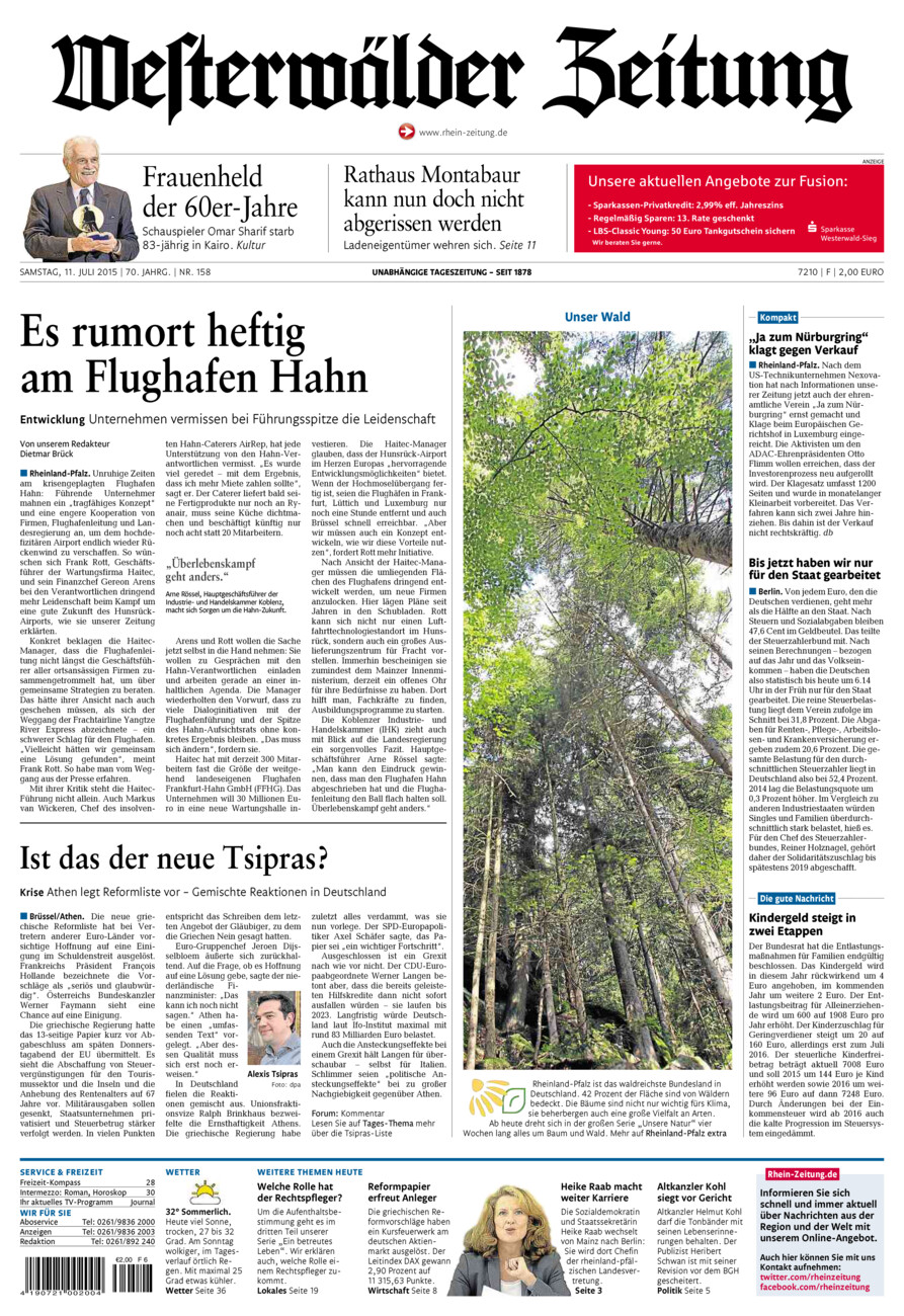 Westerwälder Zeitung vom Samstag, 11.07.2015