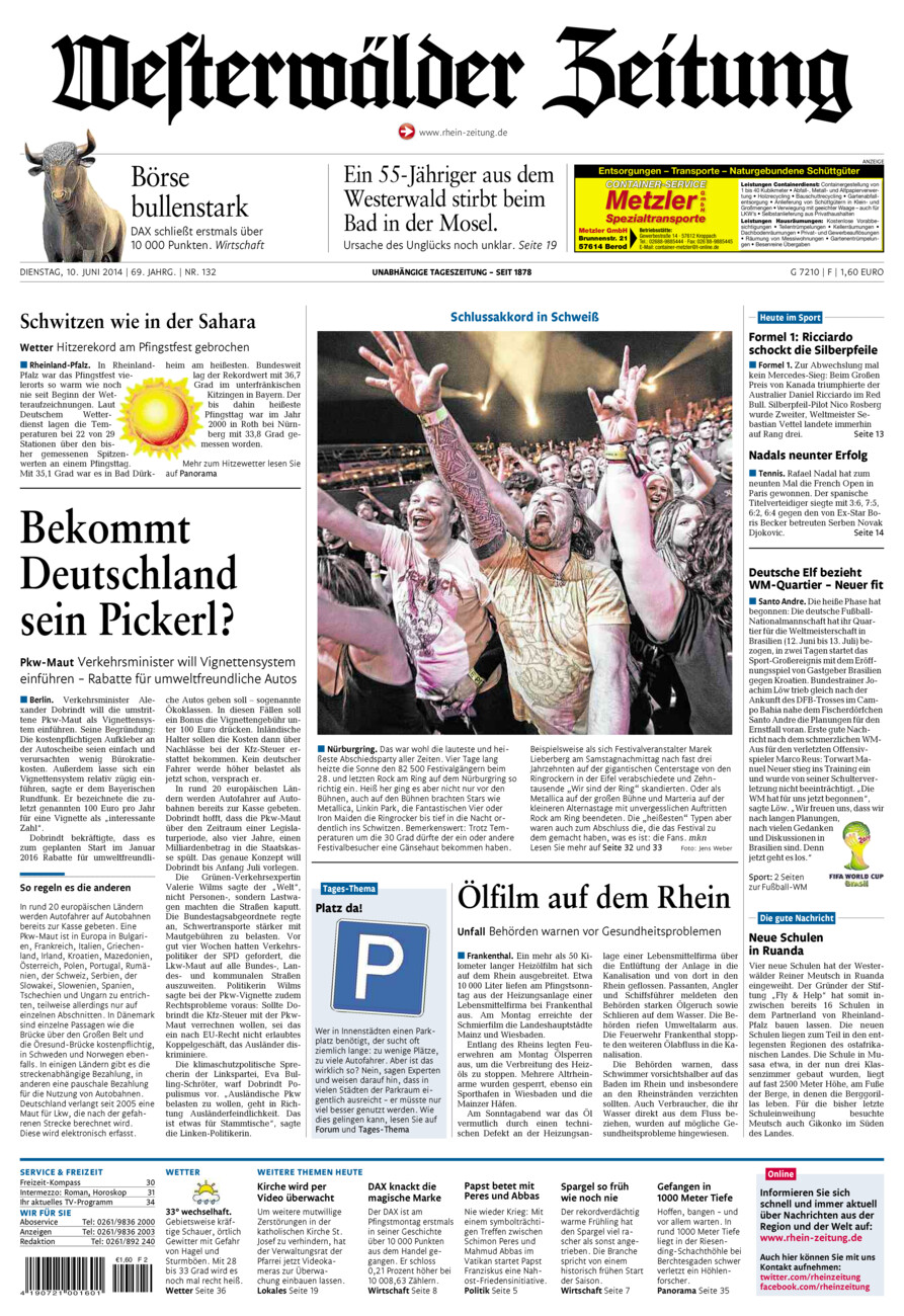 Westerwälder Zeitung vom Dienstag, 10.06.2014