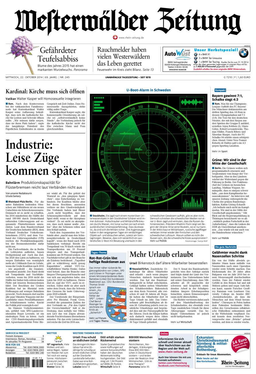 Westerwälder Zeitung vom Mittwoch, 22.10.2014