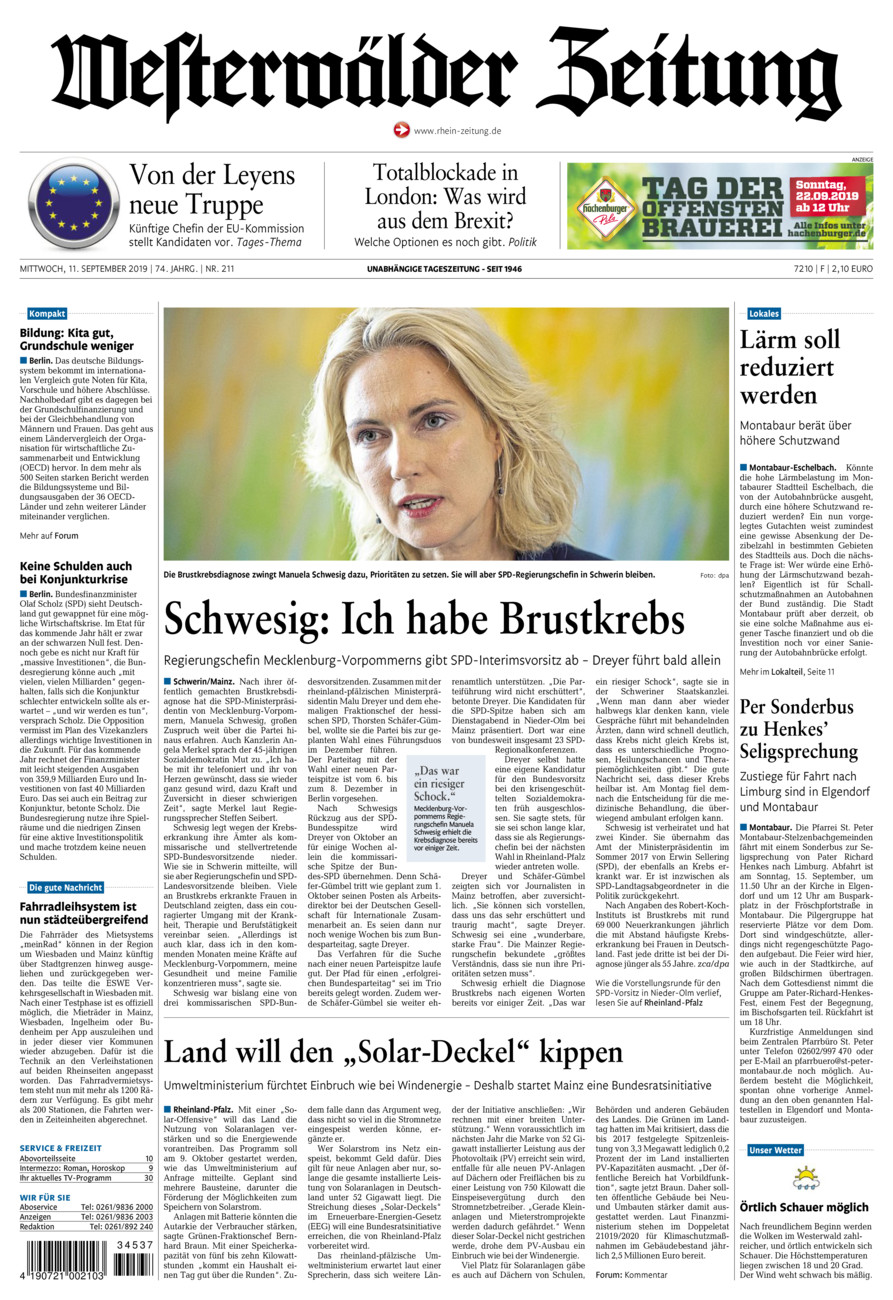 Westerwälder Zeitung vom Mittwoch, 11.09.2019