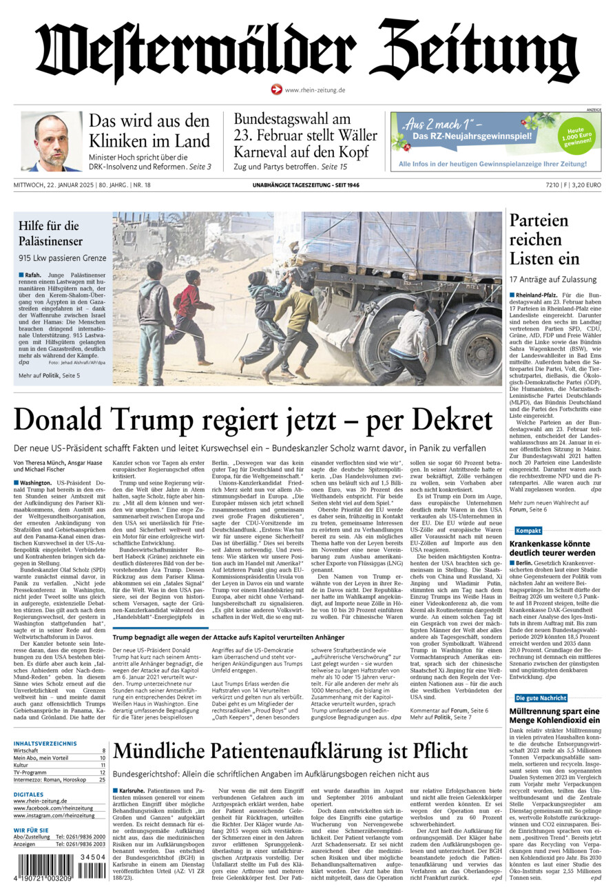 Westerwälder Zeitung vom Mittwoch, 22.01.2025