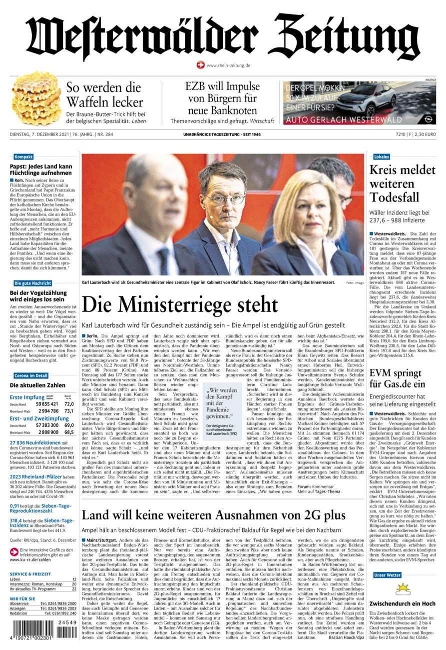Westerwälder Zeitung vom Dienstag, 07.12.2021