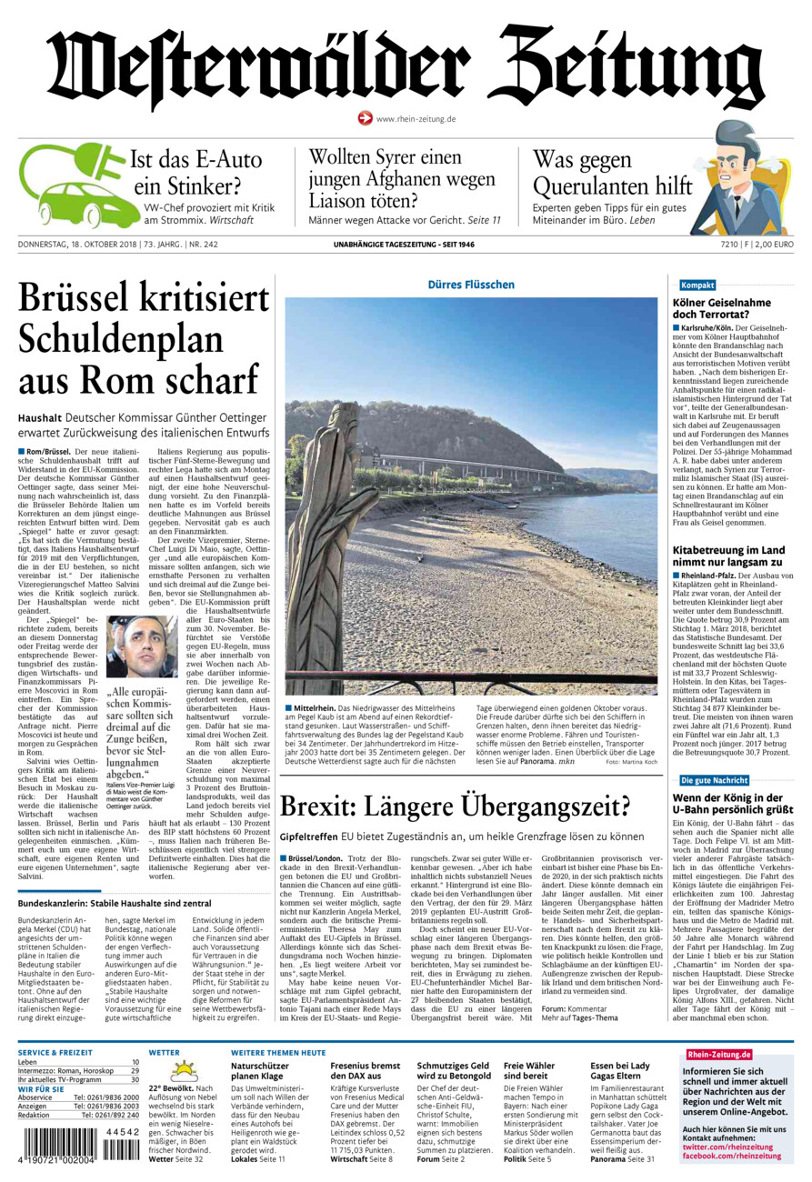 Westerwälder Zeitung vom Donnerstag, 18.10.2018