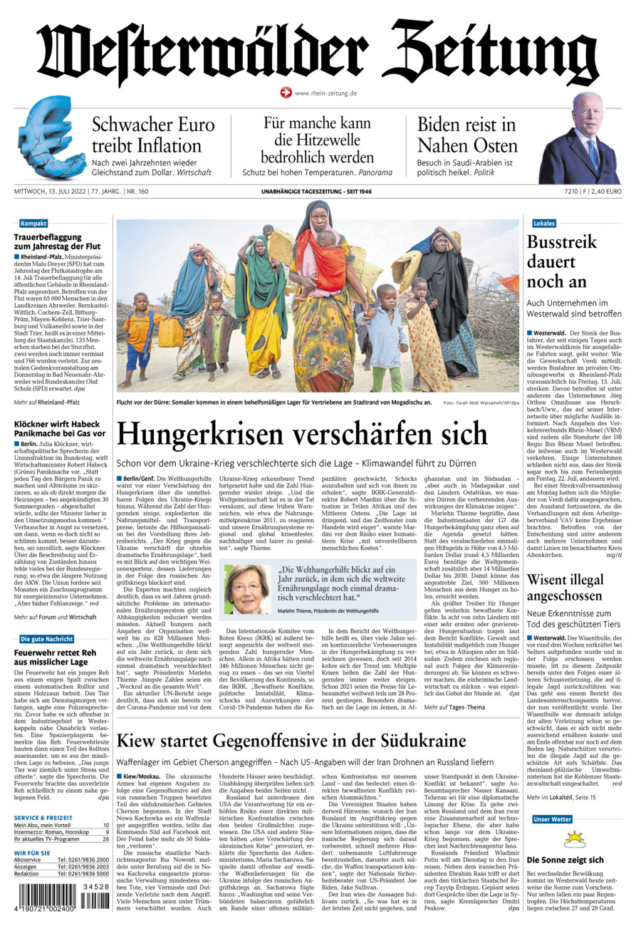 Westerwälder Zeitung vom Mittwoch, 13.07.2022