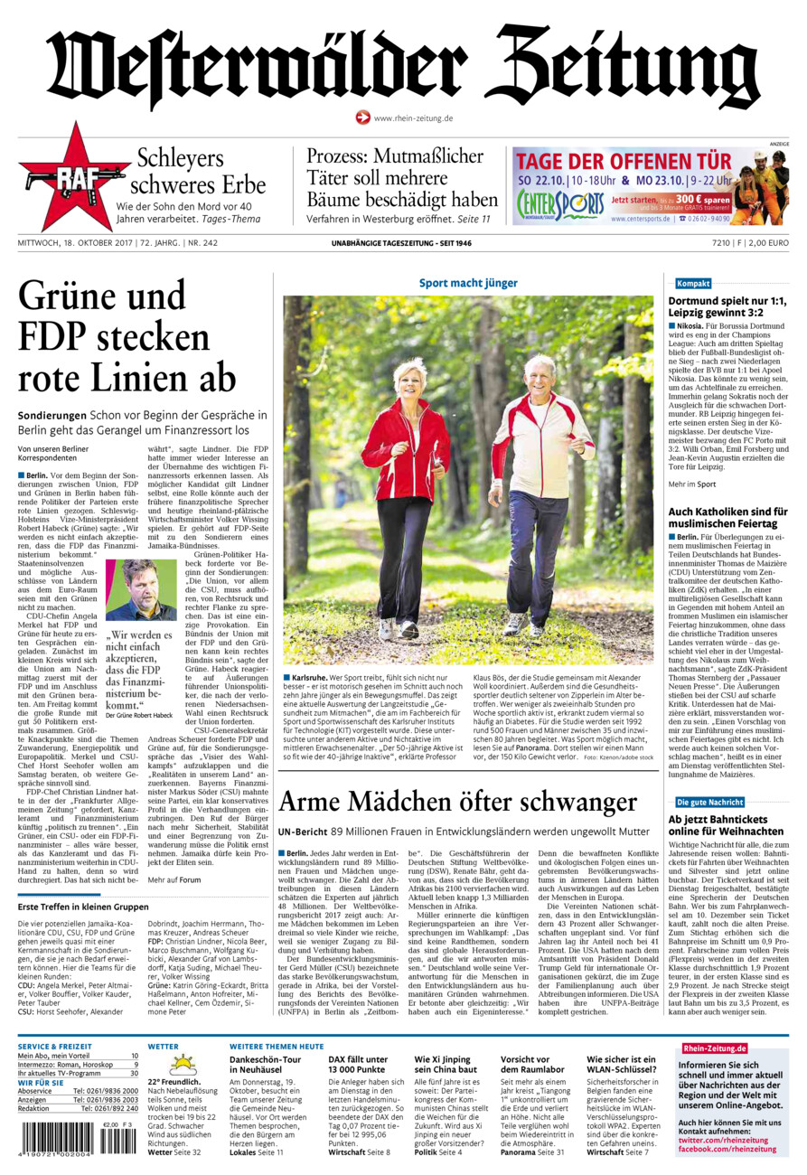 Westerwälder Zeitung vom Mittwoch, 18.10.2017