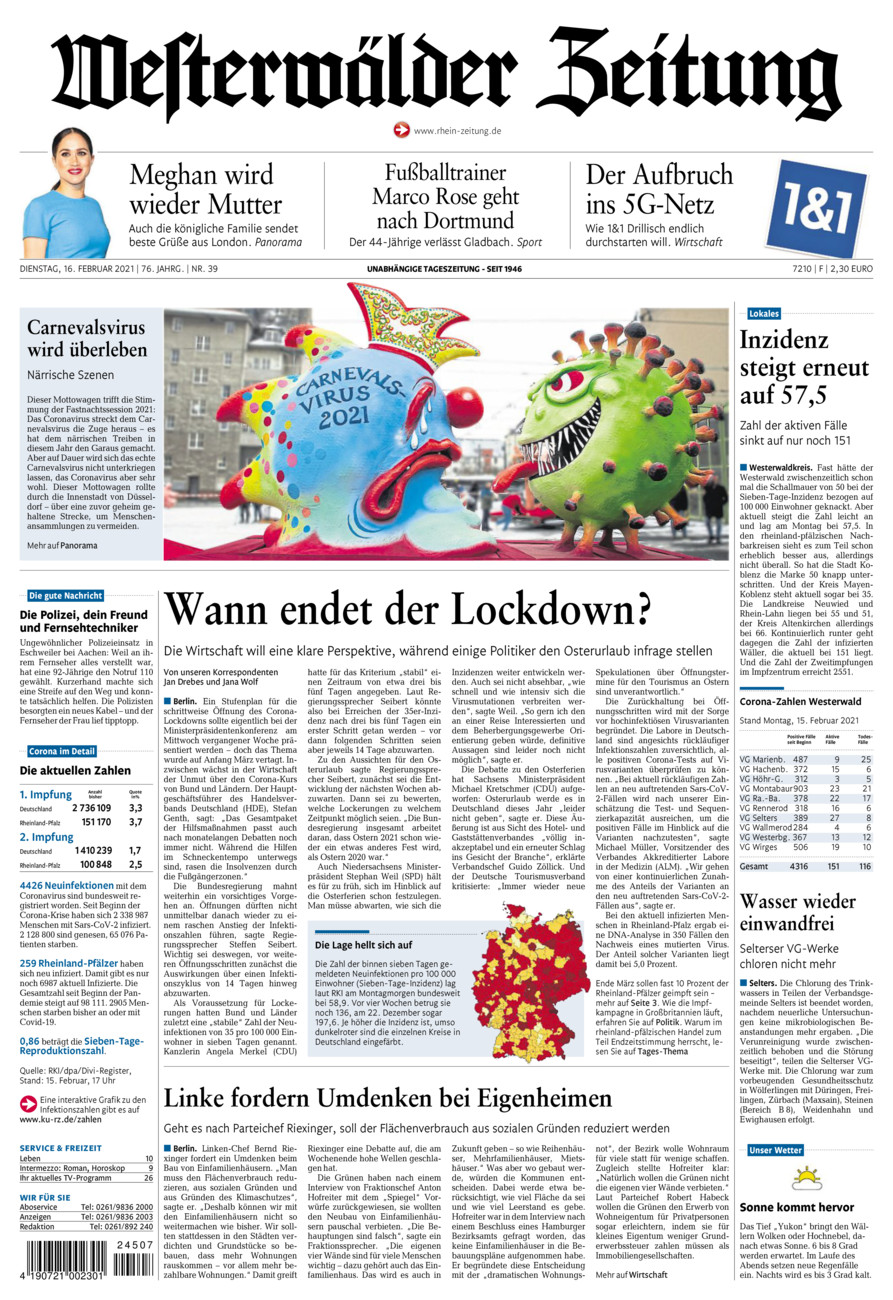 Westerwälder Zeitung vom Dienstag, 16.02.2021