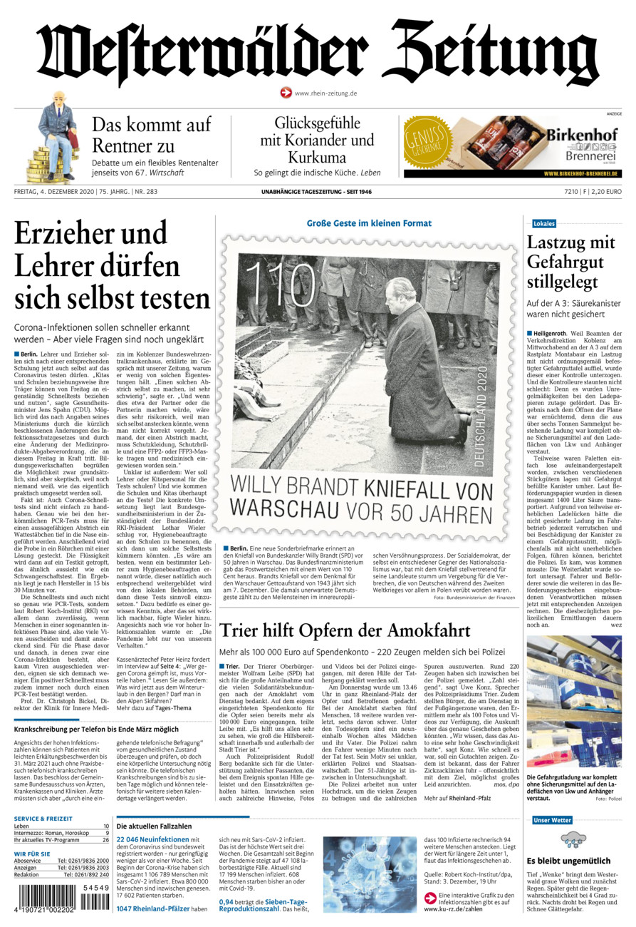 Westerwälder Zeitung vom Freitag, 04.12.2020