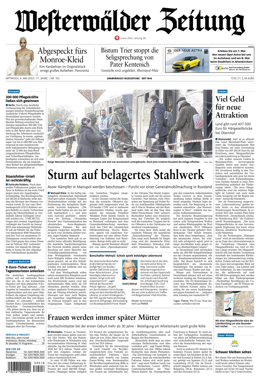 Westerwälder Zeitung vom Mittwoch, 04.05.2022