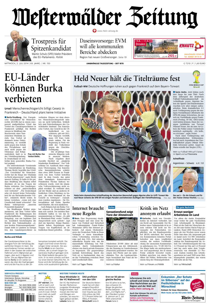 Westerwälder Zeitung vom Mittwoch, 02.07.2014