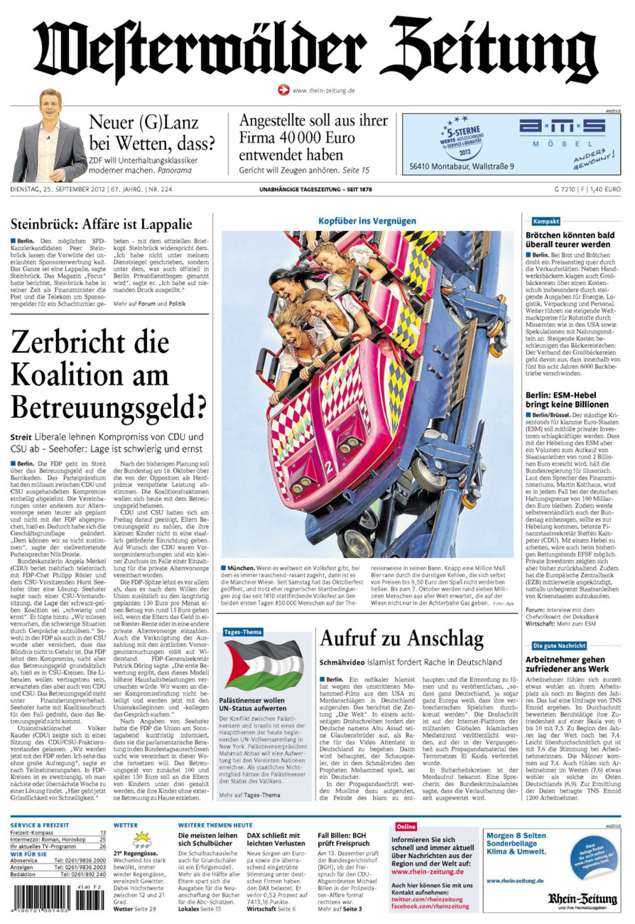 Westerwälder Zeitung vom Dienstag, 25.09.2012