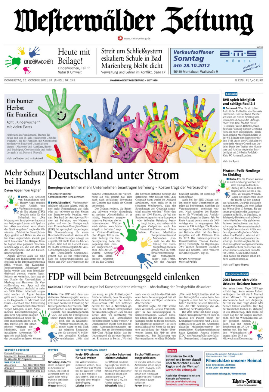 Westerwälder Zeitung vom Donnerstag, 25.10.2012
