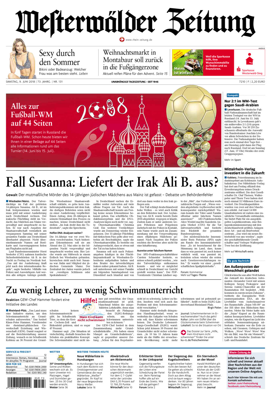 Westerwälder Zeitung vom Samstag, 09.06.2018