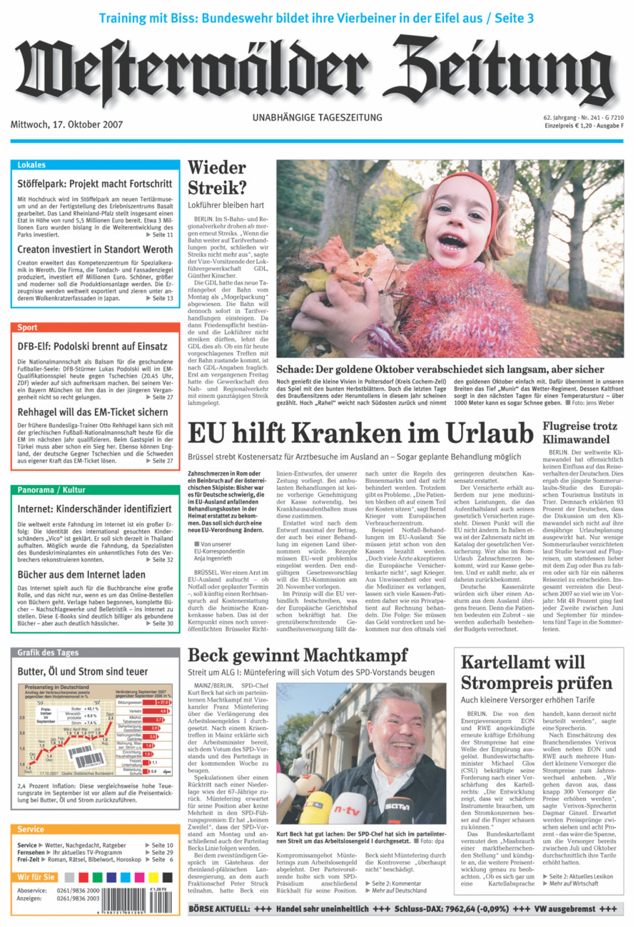 Westerwälder Zeitung vom Mittwoch, 17.10.2007