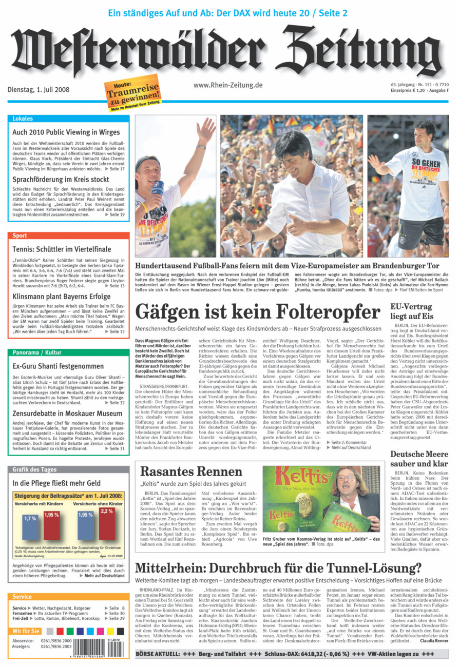 Westerwälder Zeitung vom Dienstag, 01.07.2008