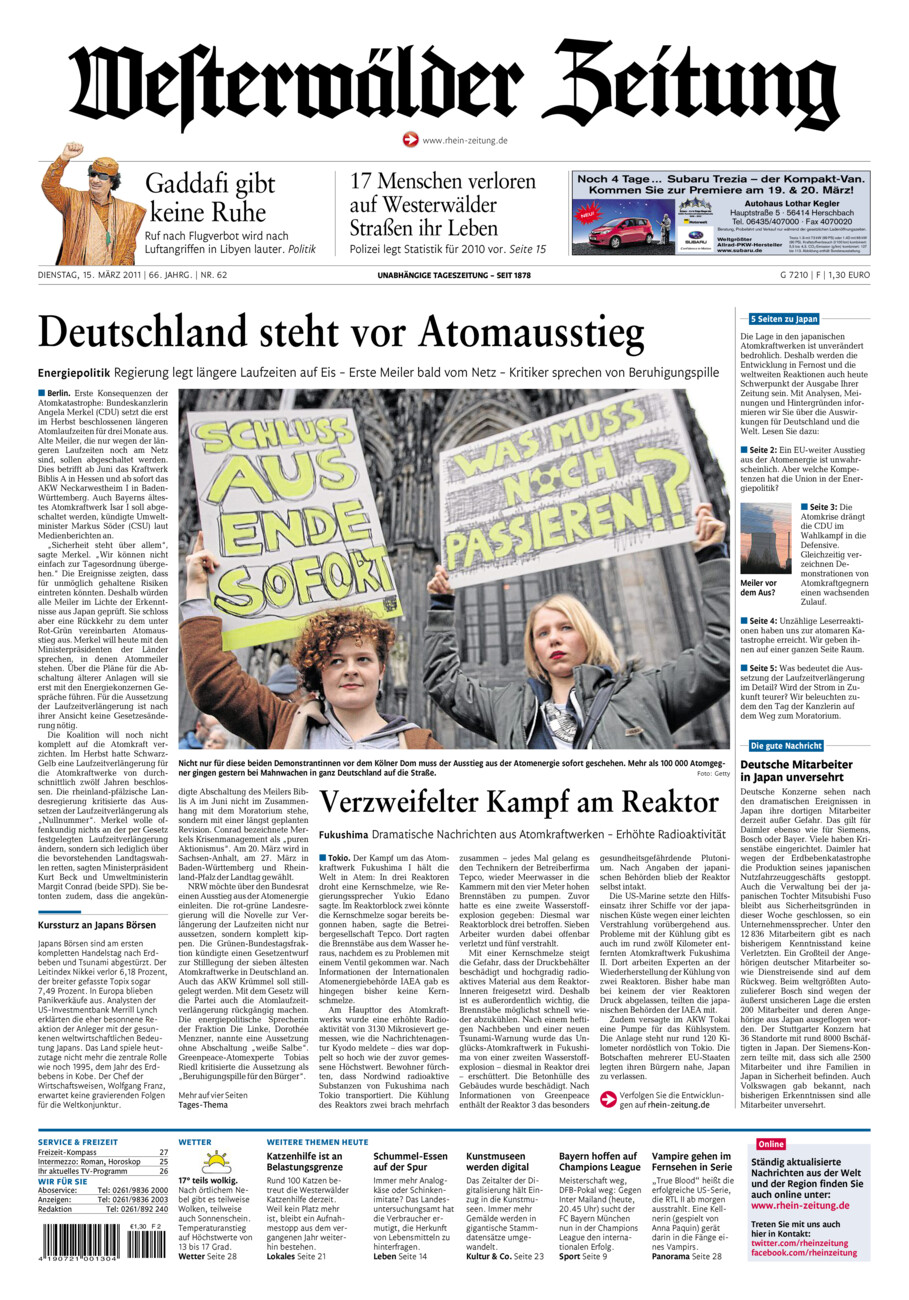 Westerwälder Zeitung vom Dienstag, 15.03.2011