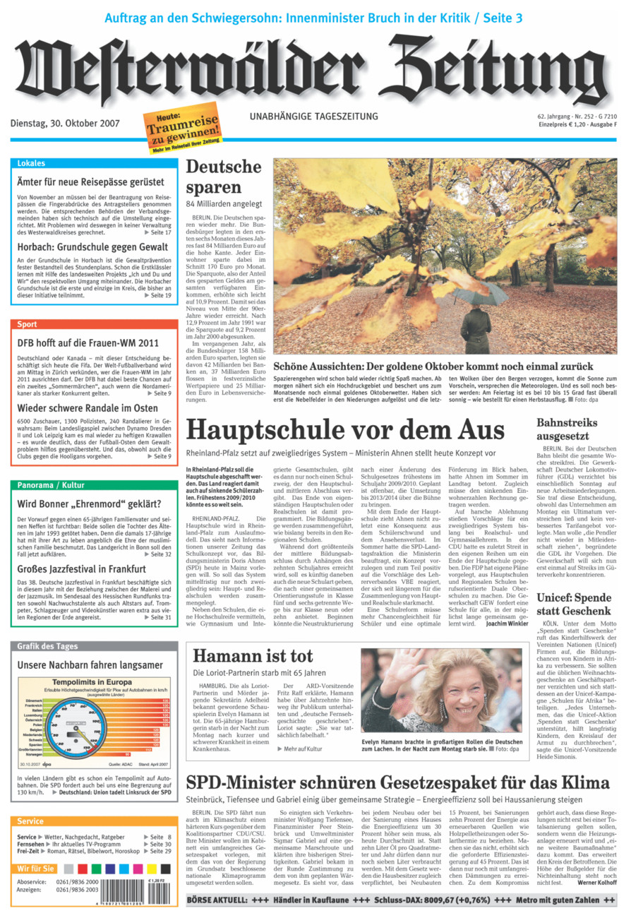 Westerwälder Zeitung vom Dienstag, 30.10.2007