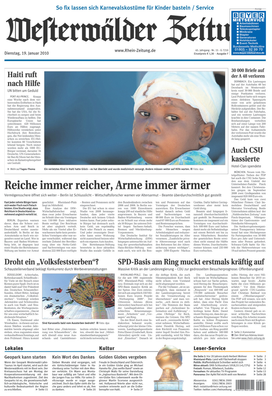 Westerwälder Zeitung vom Dienstag, 19.01.2010