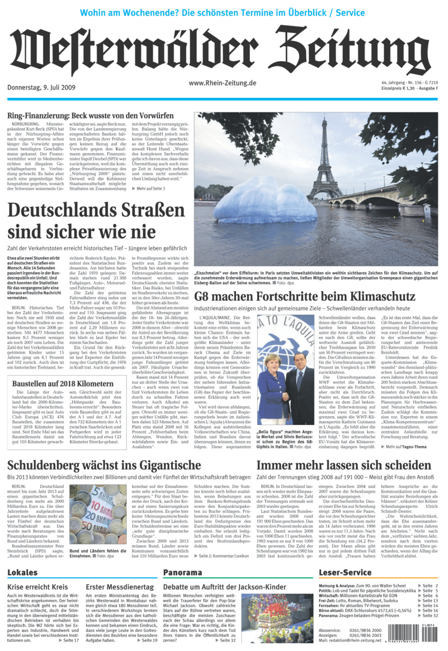 Westerwälder Zeitung vom Donnerstag, 09.07.2009