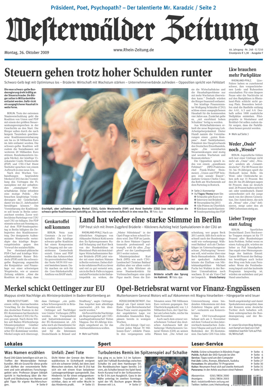 Westerwälder Zeitung vom Montag, 26.10.2009