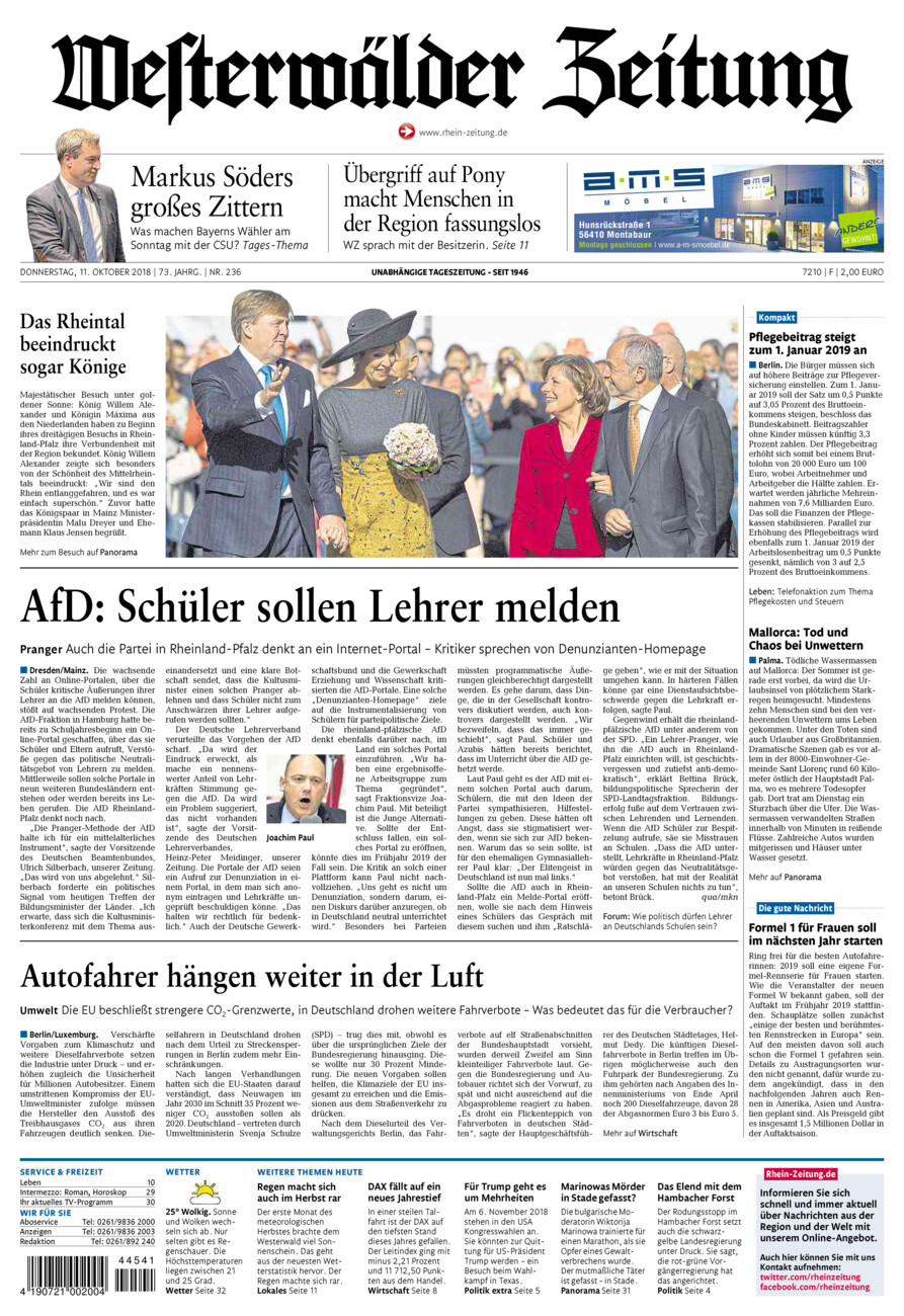 Westerwälder Zeitung vom Donnerstag, 11.10.2018