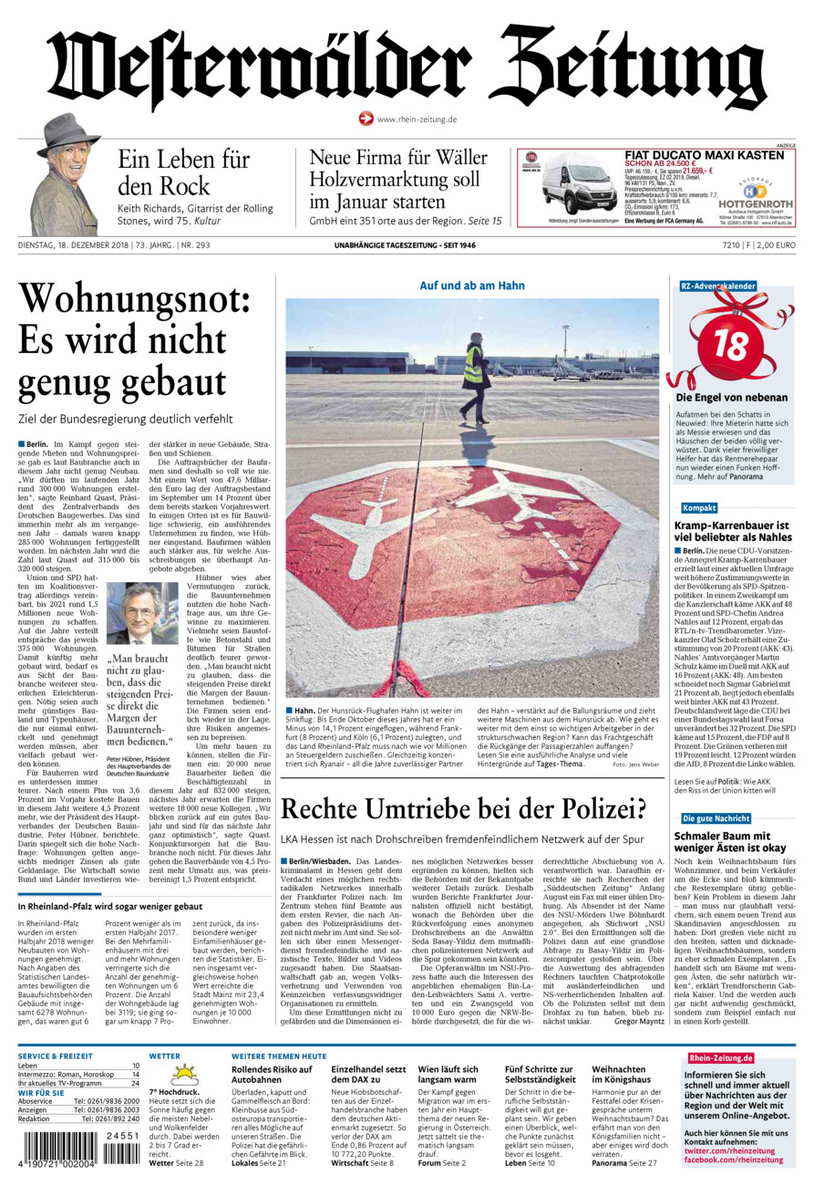Westerwälder Zeitung vom Dienstag, 18.12.2018