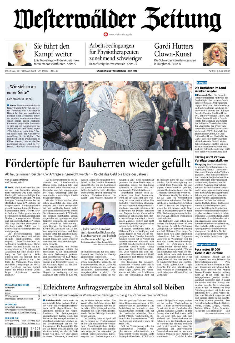 Westerwälder Zeitung vom Dienstag, 20.02.2024