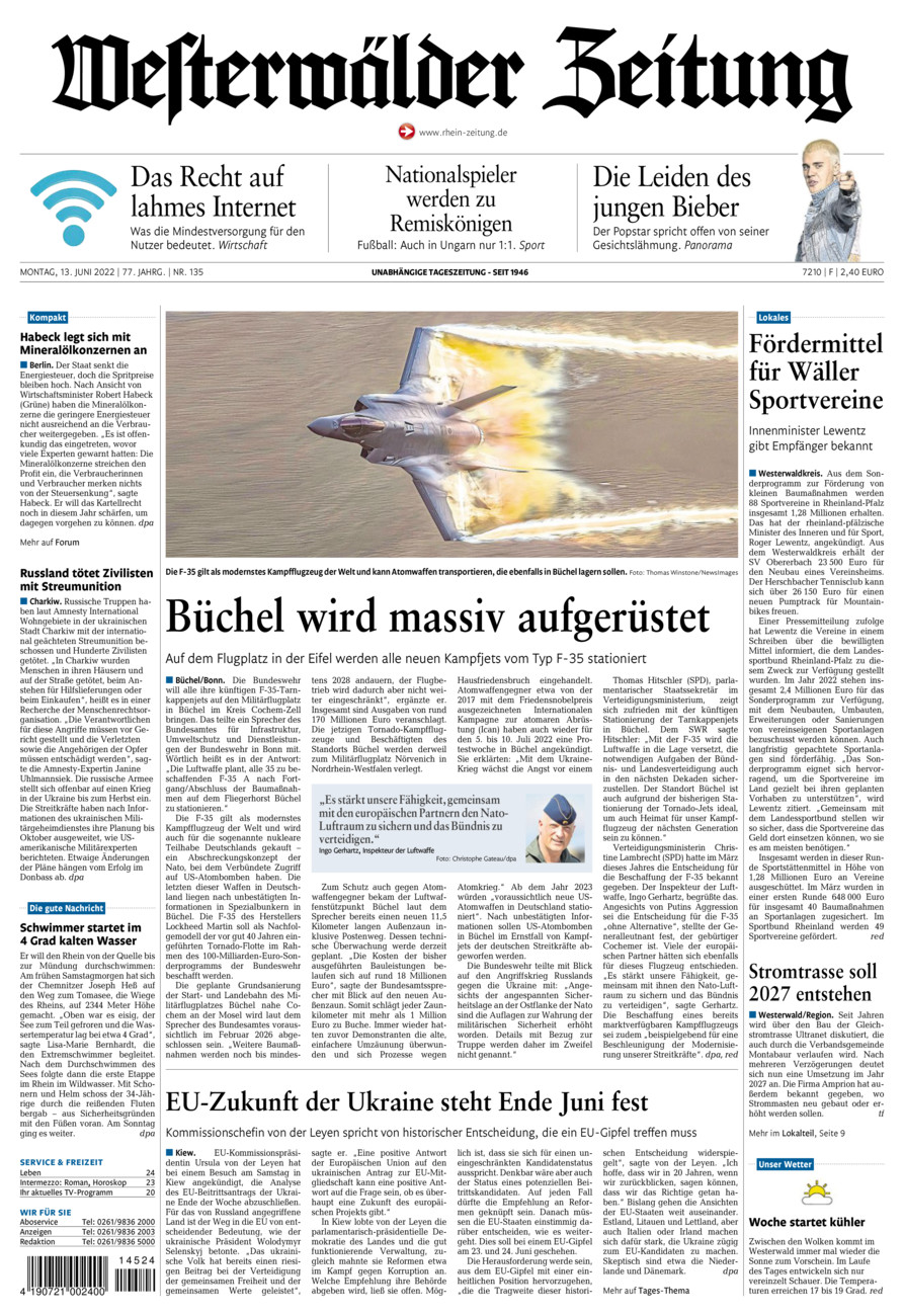 Westerwälder Zeitung vom Montag, 13.06.2022