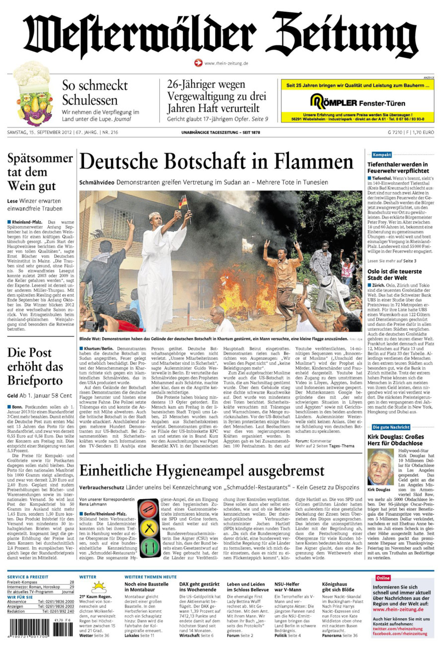 Westerwälder Zeitung vom Samstag, 15.09.2012