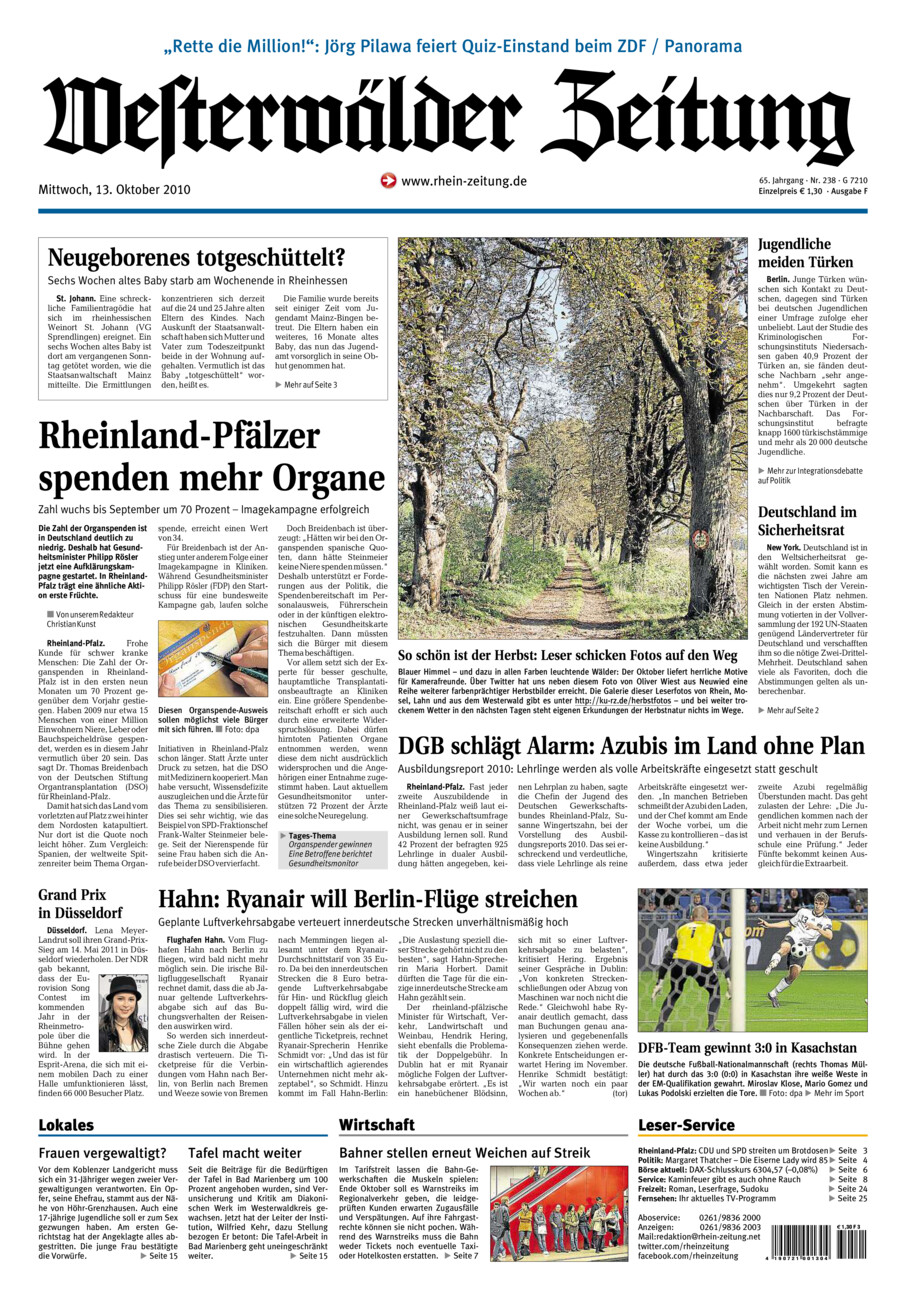 Westerwälder Zeitung vom Mittwoch, 13.10.2010