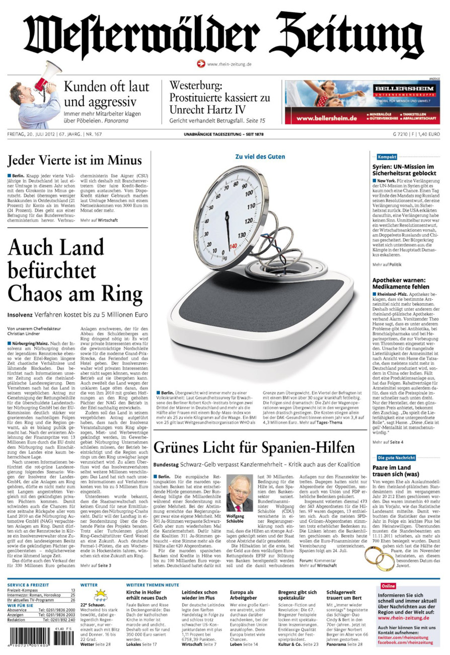 Westerwälder Zeitung vom Freitag, 20.07.2012