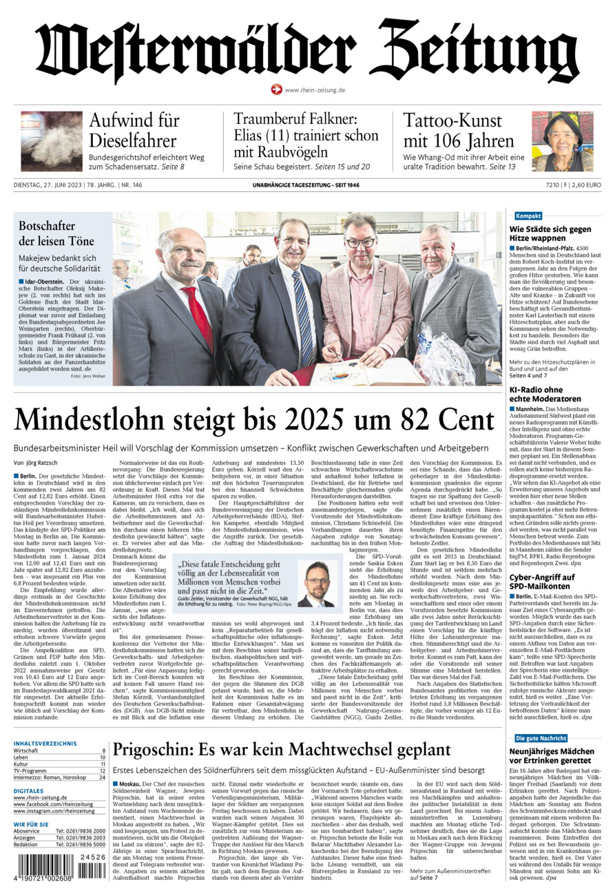 Westerwälder Zeitung vom Dienstag, 27.06.2023