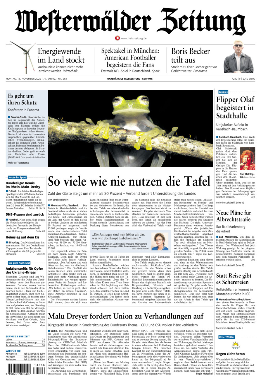 Westerwälder Zeitung vom Montag, 14.11.2022