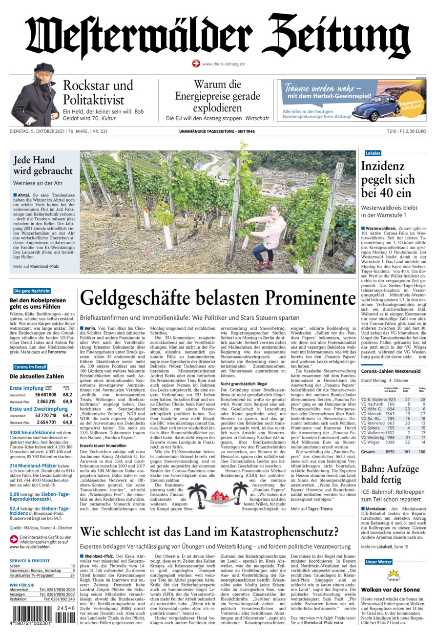 Westerwälder Zeitung vom Dienstag, 05.10.2021