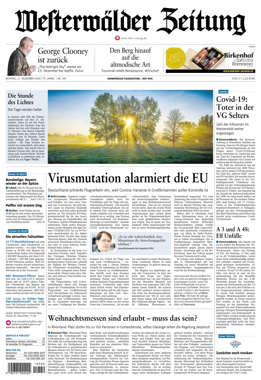 Westerwälder Zeitung vom Montag, 21.12.2020