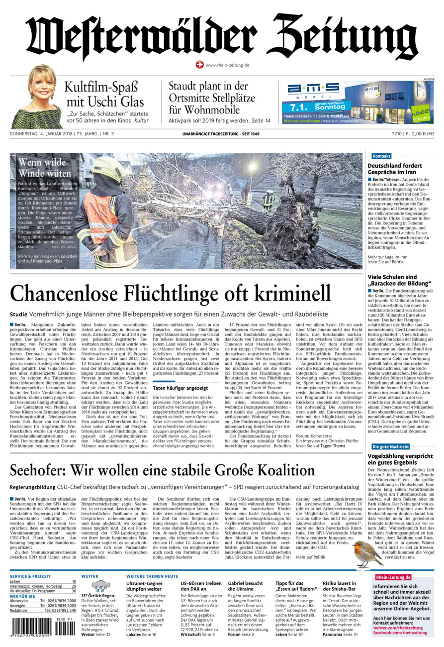 Westerwälder Zeitung vom Donnerstag, 04.01.2018