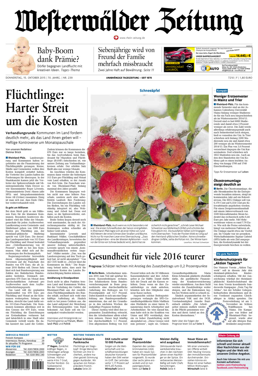 Westerwälder Zeitung vom Donnerstag, 15.10.2015
