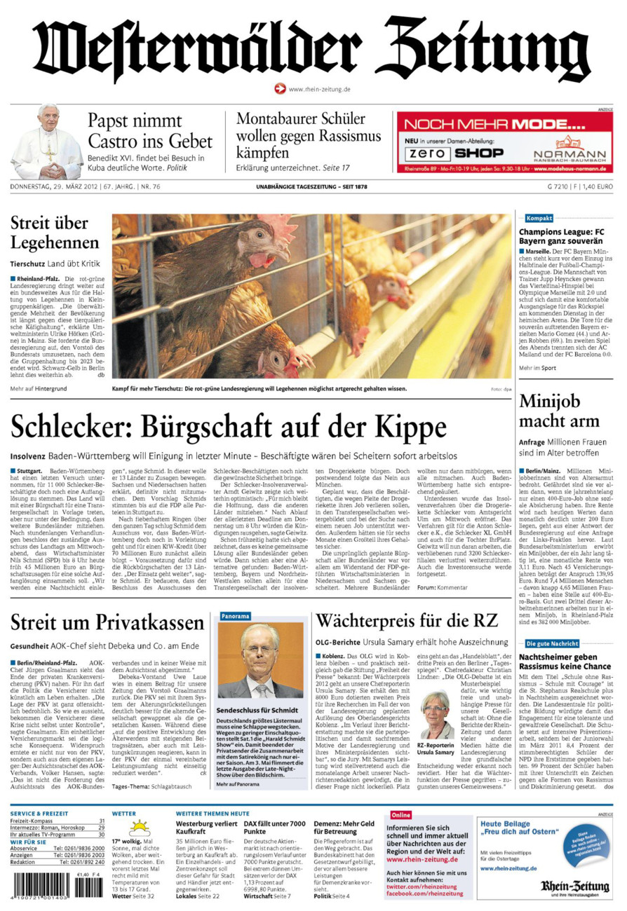 Westerwälder Zeitung vom Donnerstag, 29.03.2012
