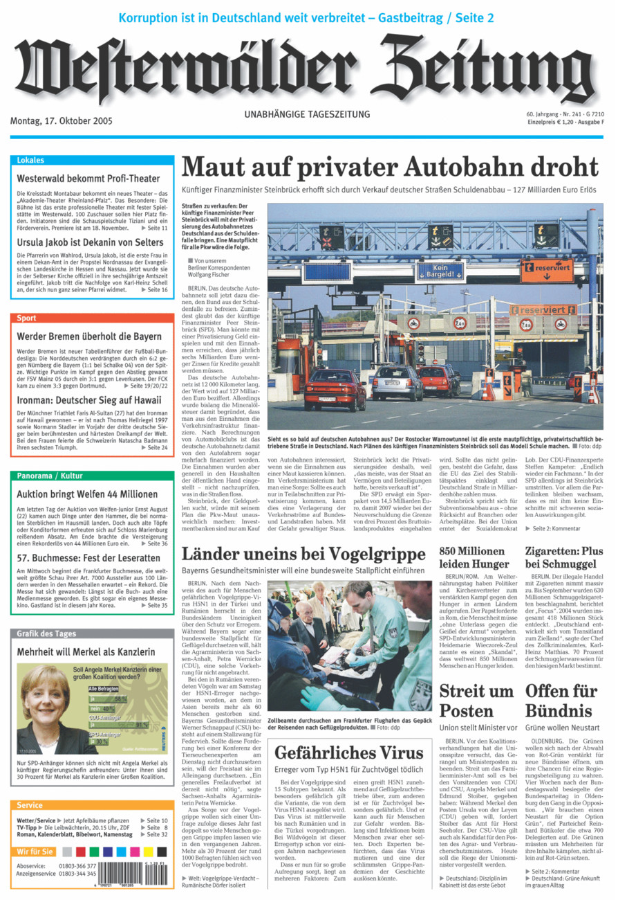 Westerwälder Zeitung vom Montag, 17.10.2005
