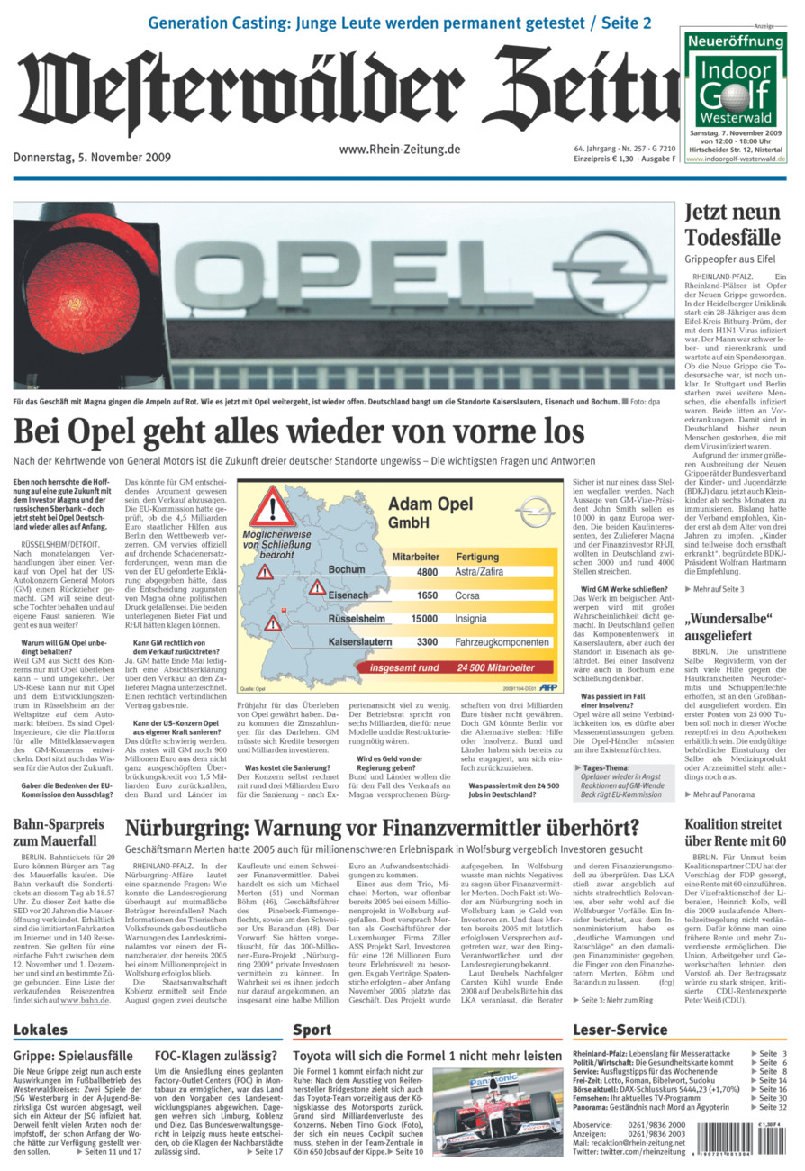 Westerwälder Zeitung vom Donnerstag, 05.11.2009