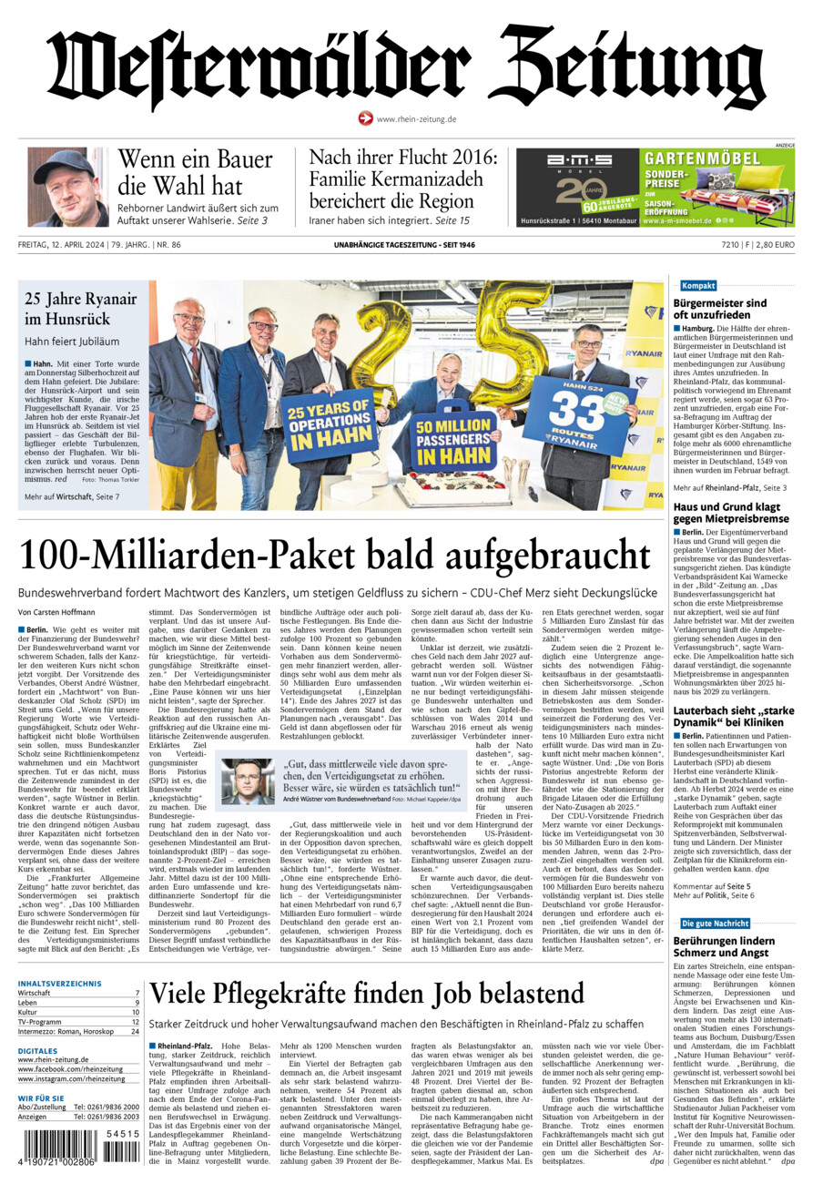 Westerwälder Zeitung vom Freitag, 12.04.2024