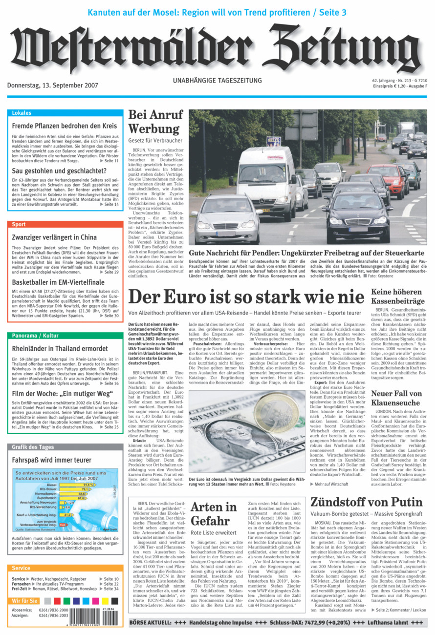 Westerwälder Zeitung vom Donnerstag, 13.09.2007