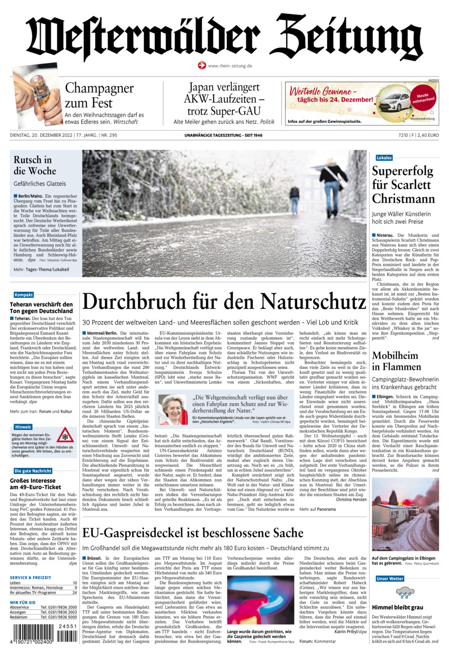 Westerwälder Zeitung vom Dienstag, 20.12.2022