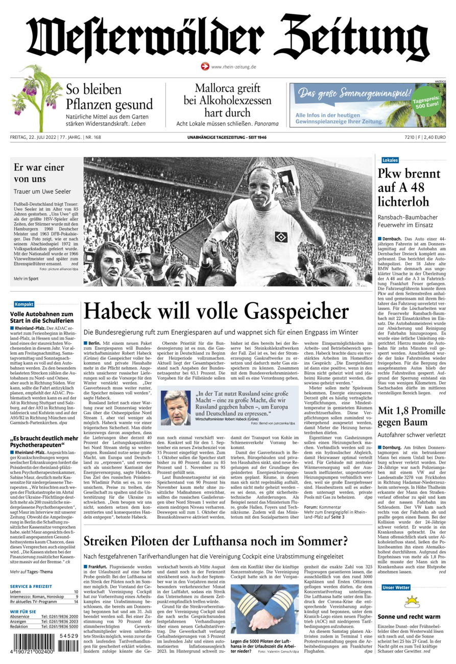 Westerwälder Zeitung vom Freitag, 22.07.2022