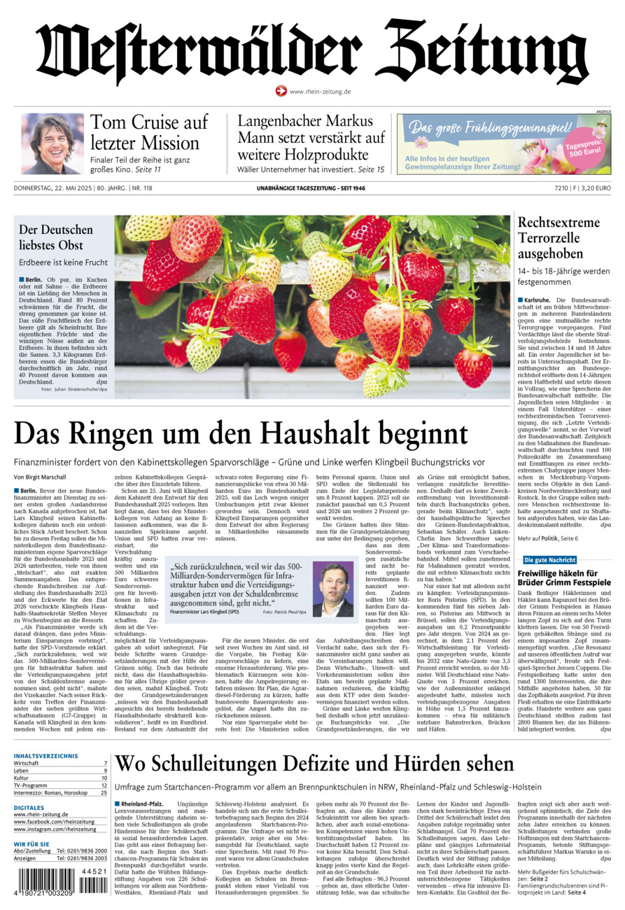 Westerwälder Zeitung vom Donnerstag, 22.05.2025