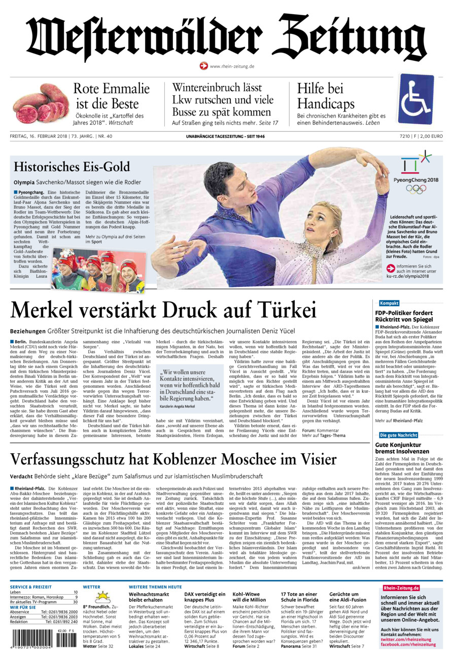 Westerwälder Zeitung vom Freitag, 16.02.2018