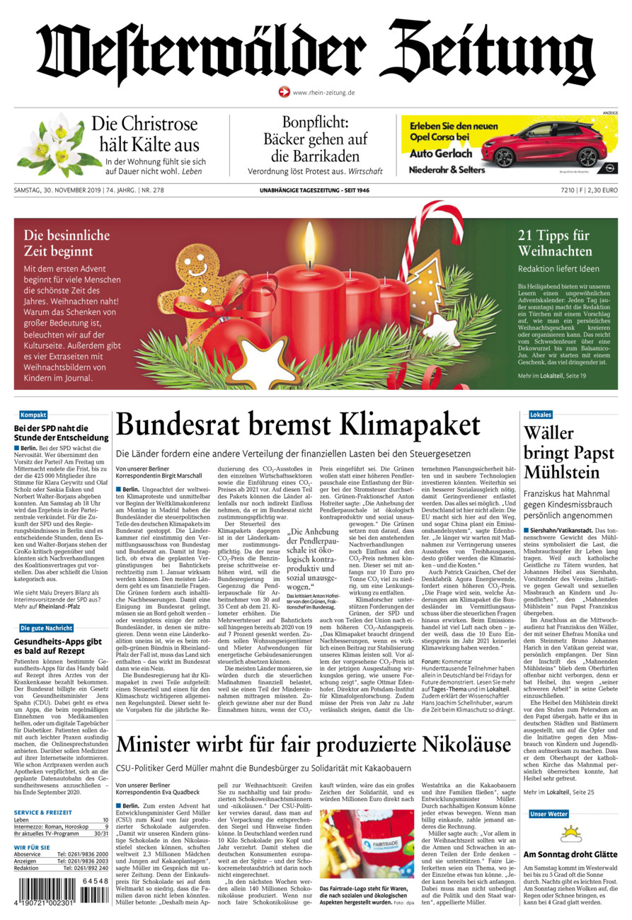 Westerwälder Zeitung vom Samstag, 30.11.2019