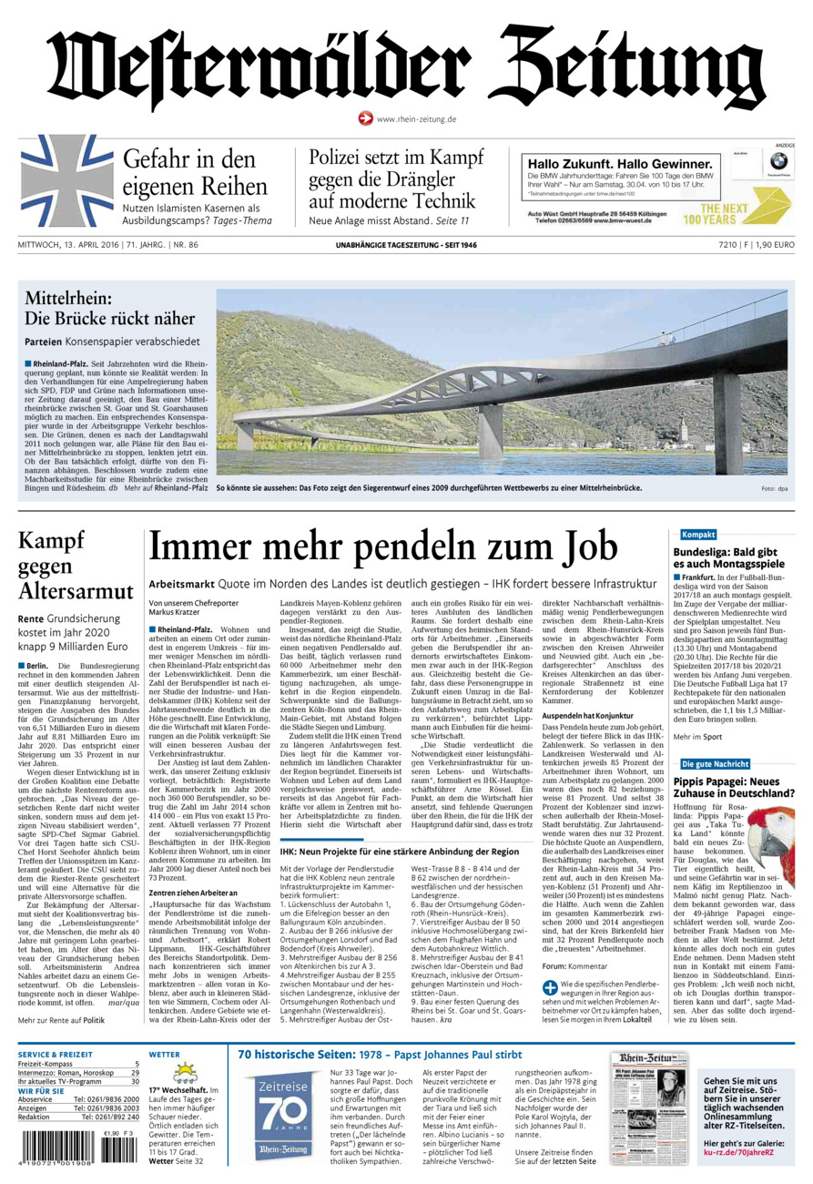 Westerwälder Zeitung vom Mittwoch, 13.04.2016