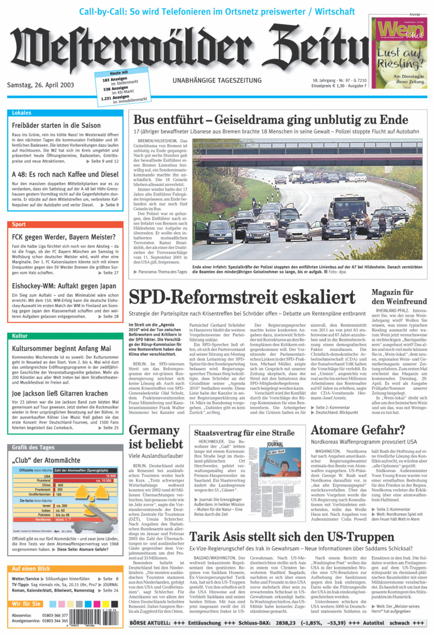Westerwälder Zeitung vom Samstag, 26.04.2003